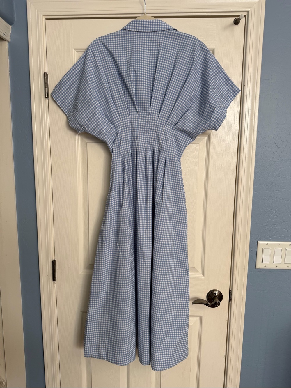 Anthropologie Exquise Tobie Pleated Button-Front Midi Dress | Blue Gingham | M - Picture 4 of 5